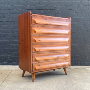 Mid-Century Modern Solid Pine Highboy Dresser, c.1960s image 1