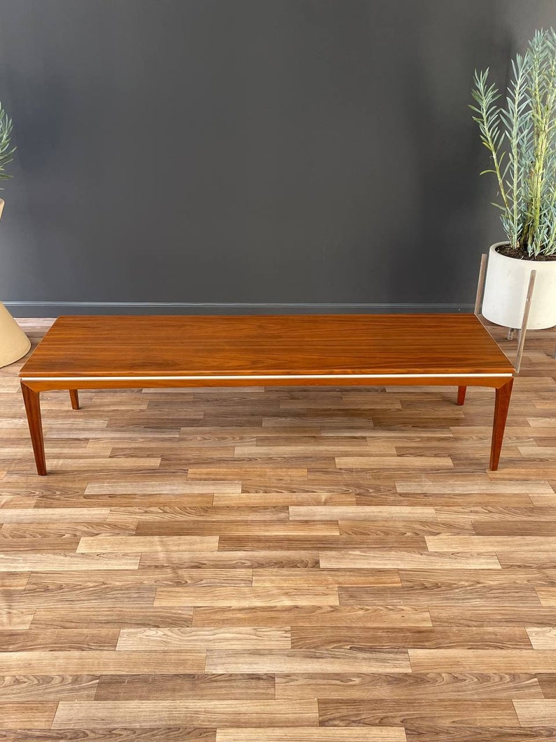 Mid-Century Modern Walnut Coffee Table with White Accent, c.1960s image 2