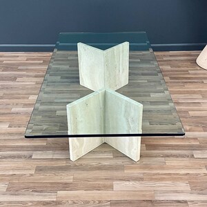 Mid-Century Modern Travertine Stone & Glass Coffee Table, c.1970s image 5