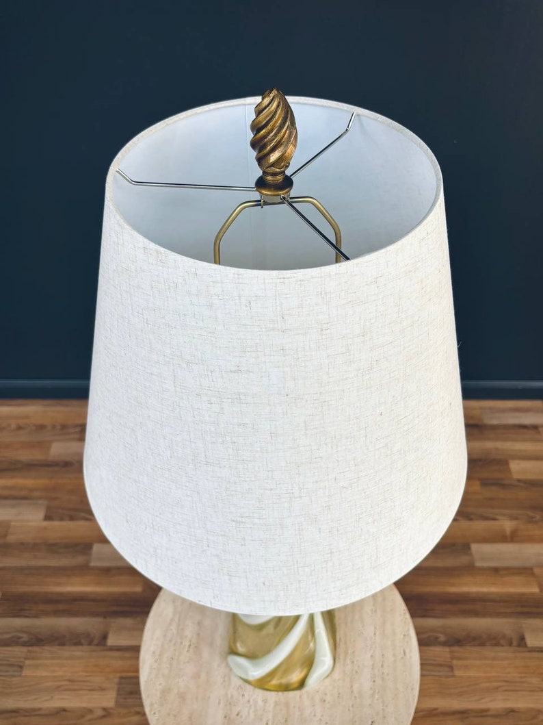 Mid-Century Modern Murano Gold & White Twist Table Lamp, c.1960s image 3