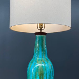 Mid-Century Modern Blue Glazed Ceramic Table Lamp, c.1960s image 6