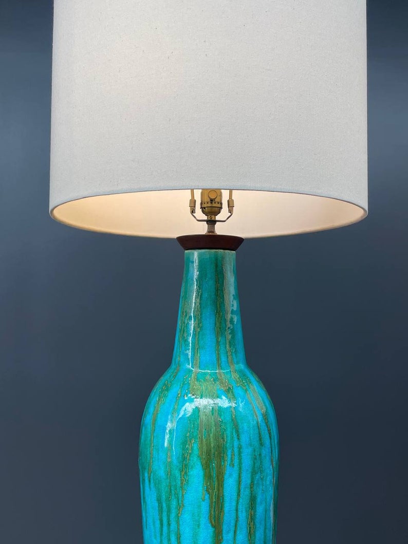Mid-Century Modern Blue Glazed Ceramic Table Lamp, c.1960s image 6