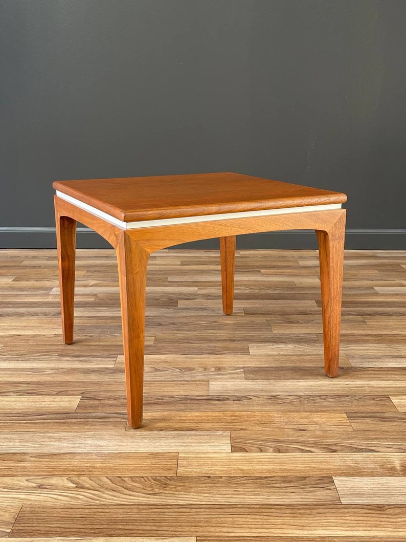 Mid-Century Modern Walnut Side Table with White Accent, c.1960s image 2