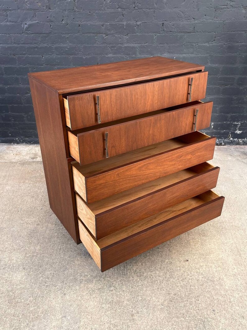 Mid-Century Modern Walnut Highboy Dresser, c.1960s image 2