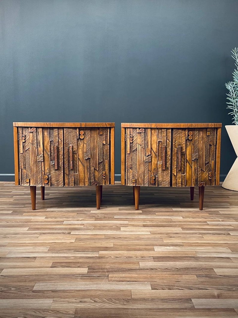 Pair of Mid-Century Modern Brutalist Night Stands by Lane, c.1960s image 1