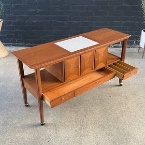 Mid-Century Modern Tile Fliptop Insert Drop Front Credenza Console Table, c.1960s image 1