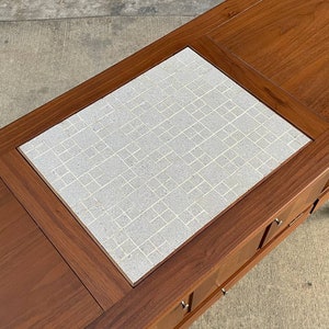 Mid-Century Modern Tile Fliptop Insert Drop Front Credenza Console Table, c.1960s image 6