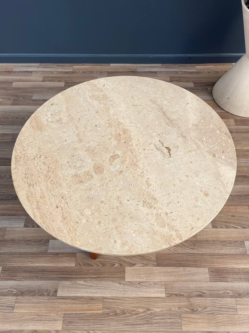 Mid-Century Modern Travertine & Walnut Coffee Table by Henredon Heritage, c.1960s image 5