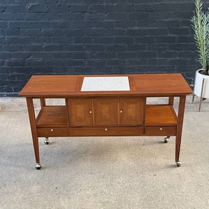 Mid-Century Modern Tile Fliptop Insert Drop Front Credenza Console Table, c.1960s image 3