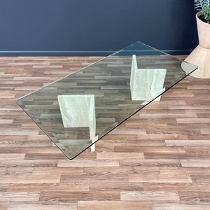 Mid-Century Modern Travertine Stone & Glass Coffee Table, c.1970s image 4