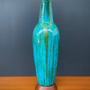 Mid-Century Modern Blue Glazed Ceramic Table Lamp, c.1960s image 7