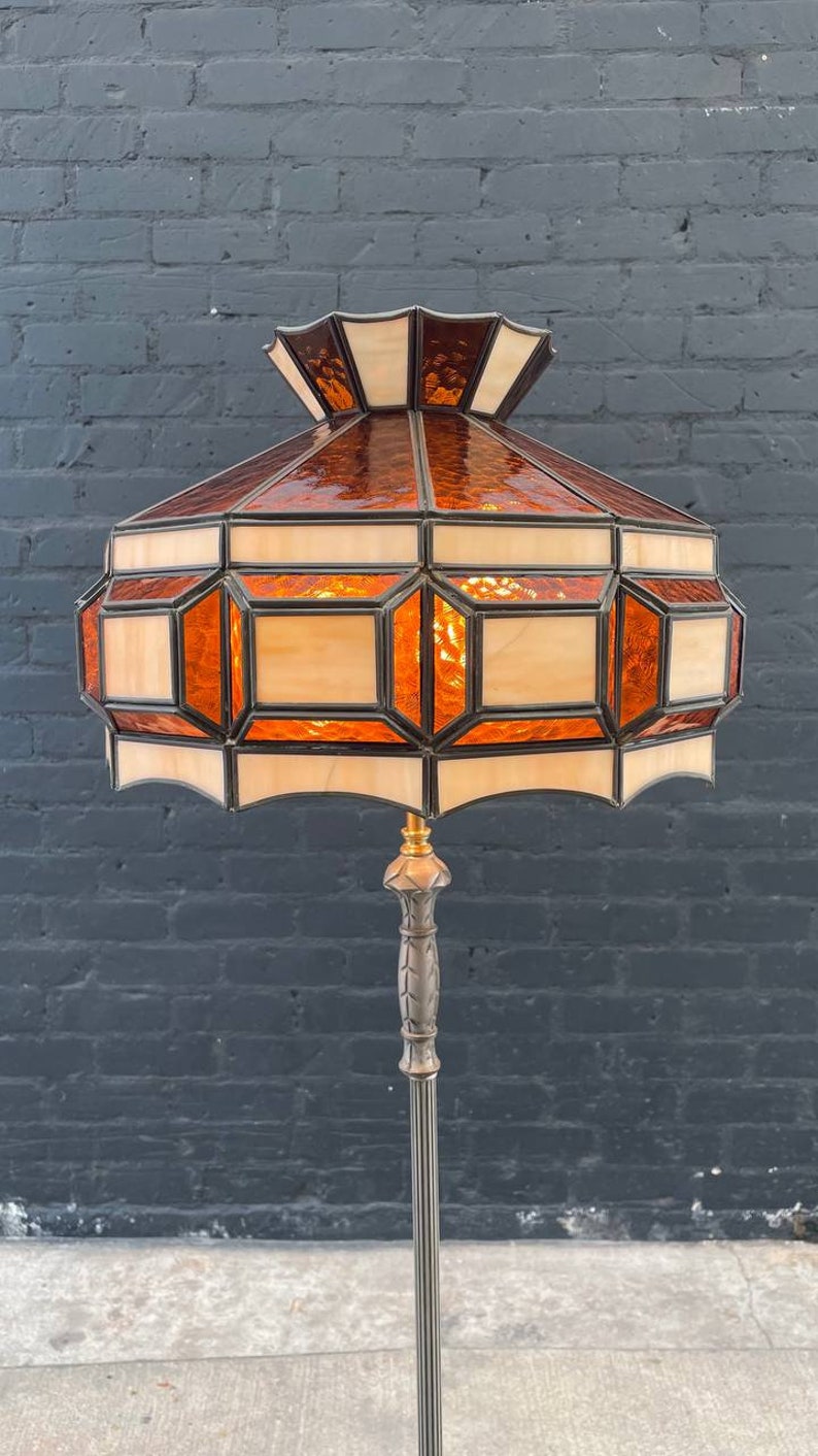 Antique Art Deco Style Floor Lamp with Tiffany Style Shade, c.1940s image 2