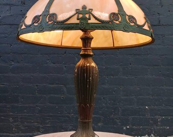 Vintage Art Deco Style Table Lamp with Decorative Glass Shade, c.1930’s