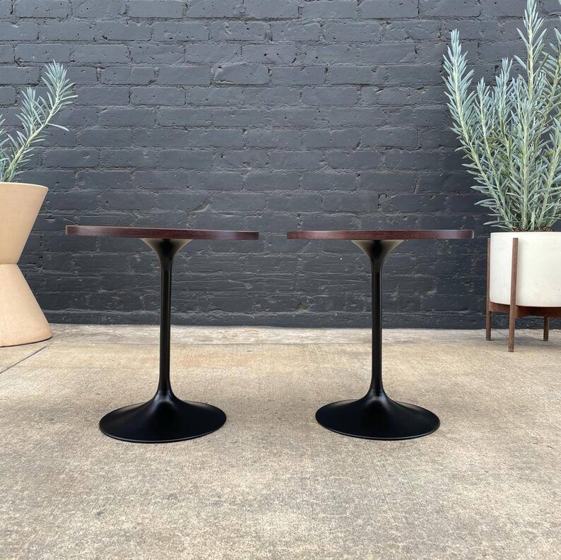 Pair of Vintage Multi-Wood Tulip Style Side Tables 2x image 4