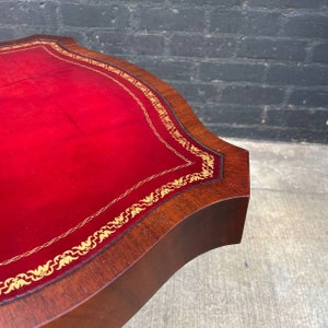 Pair of American Antique Mahogany Side Tables with Gilt-Tooled Burgundy Red Leather Top, c.1950s image 6
