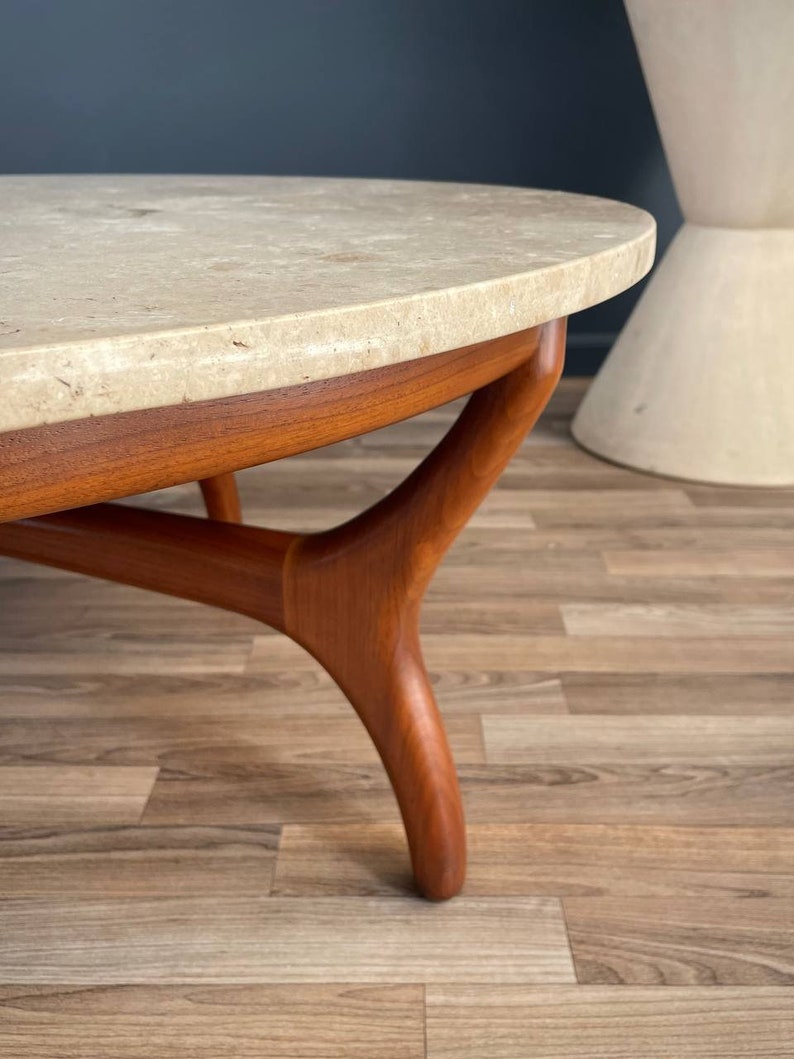 Mid-Century Modern Travertine & Walnut Coffee Table by Henredon Heritage, c.1960s image 7