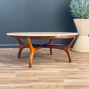 Mid-Century Modern Travertine & Walnut Coffee Table by Henredon Heritage, c.1960s image 2