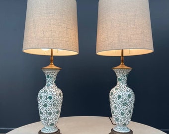Pair of Antique Painted French Opaline Glass Lamps