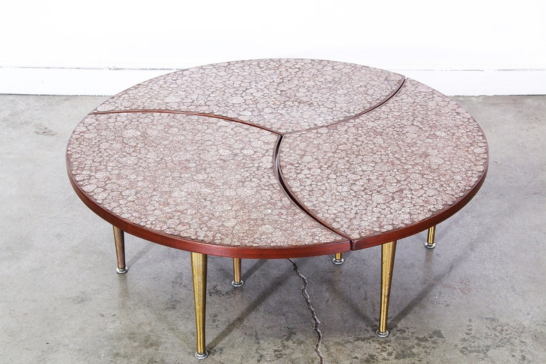 Mid Century Slice Brass and Walnut Coffee Table with Ceramic image 1