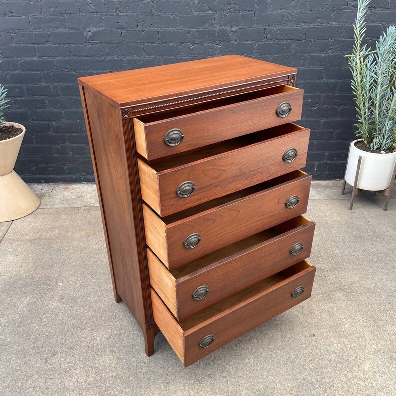 American Antique Federal Style Mahogany Highboy Dresser, c.1950s image 3