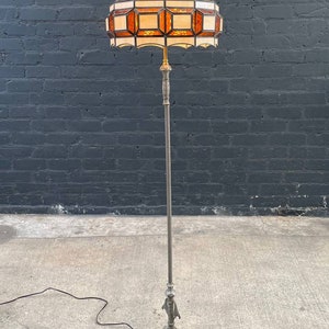 Antique Art Deco Style Floor Lamp with Tiffany Style Shade, c.1940s image 1