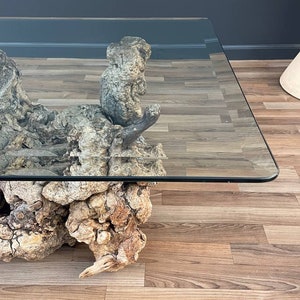 Free Form Drift Wood Side Table with Glass Top, c.1960s image 5