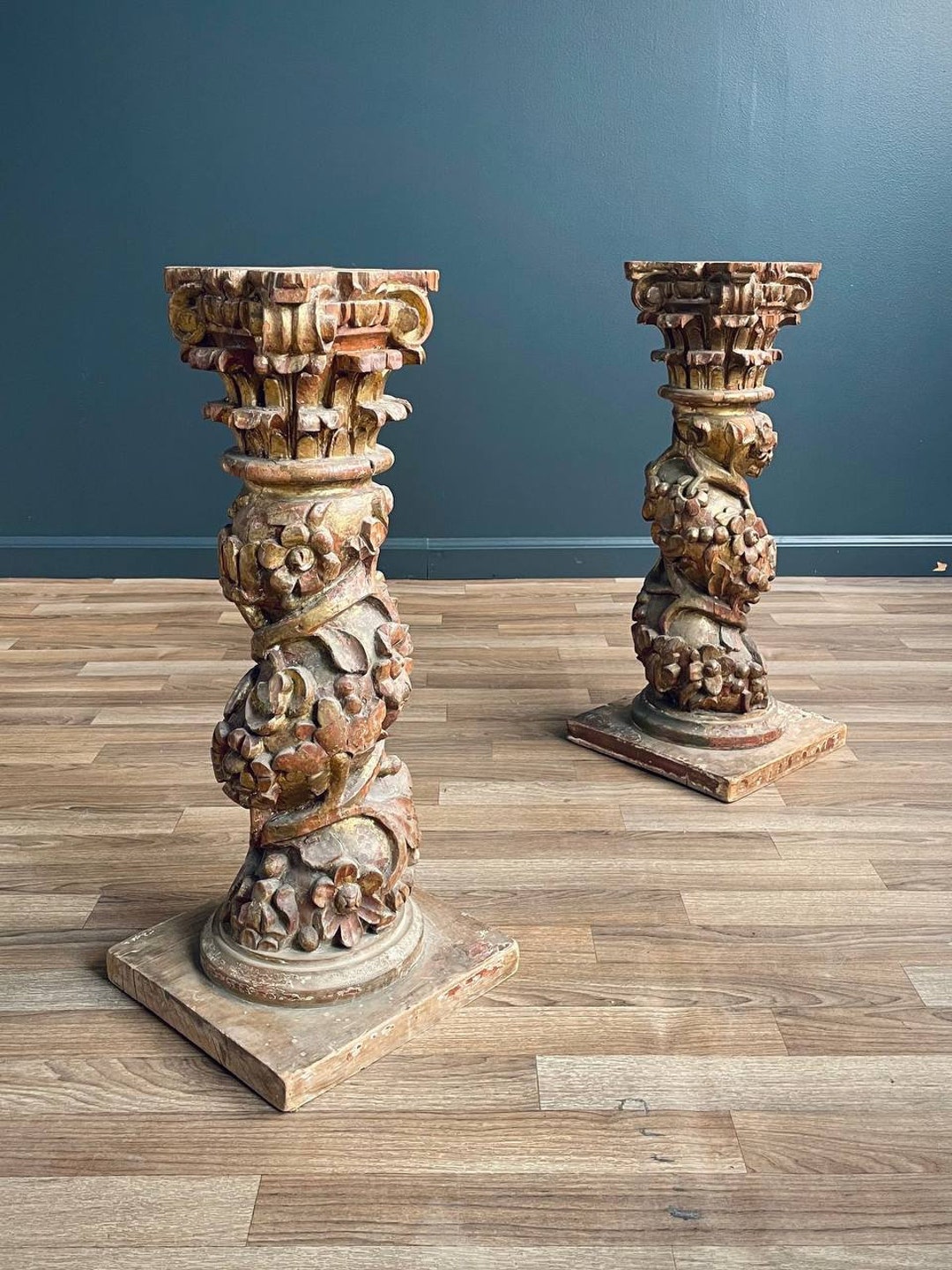 Pair of Italian Rococo Painted and Parcel Gilt Columns, C.1920s - Etsy