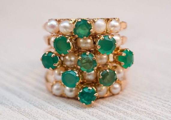 Pearl, Emerald & Gold Harem Ring