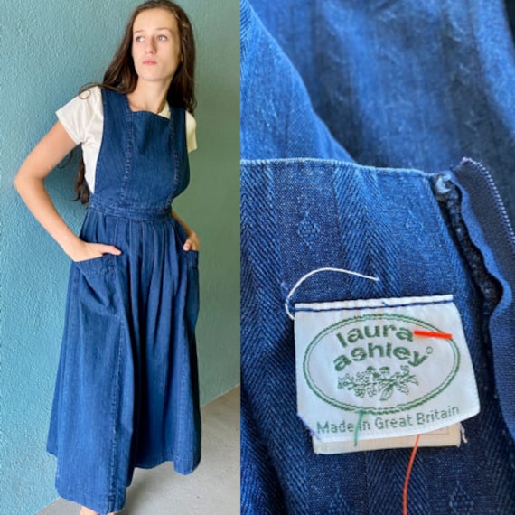 Vintage 80s, Denim Laura Ashley Jumper with Pleate