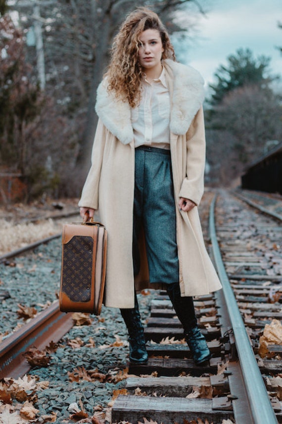 Vintage 1970s, Cream Swing Coat with Ivory Fur Col