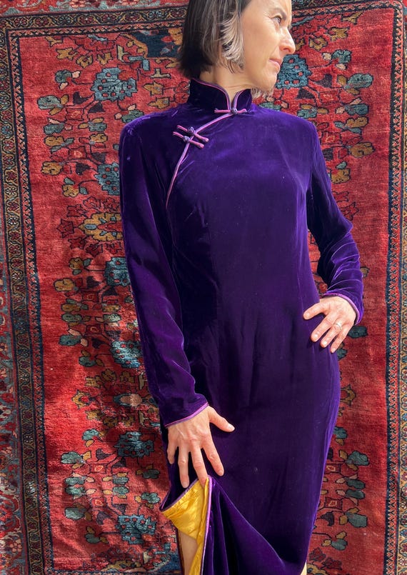 Velvet Shanghai Tang Maxi Dress In Deep Purple! - image 3
