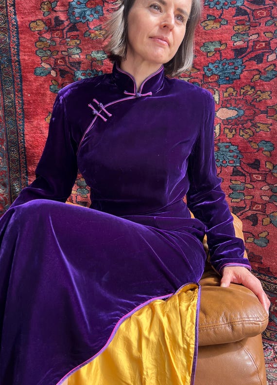 Velvet Shanghai Tang Maxi Dress In Deep Purple! - image 4