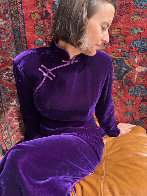 Velvet Shanghai Tang Maxi Dress In Deep Purple! - image 1