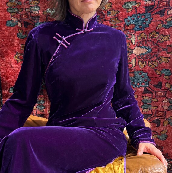 Velvet Shanghai Tang Maxi Dress In Deep Purple! - image 6