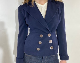 Vintage 1940s Blazer in Navy Blue with Double Breasted Buttons!