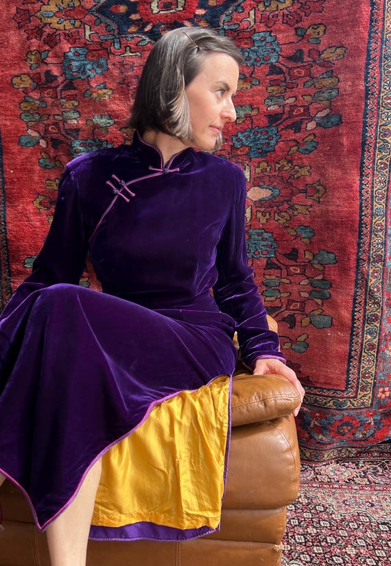 Velvet Shanghai Tang Maxi Dress In Deep Purple! - image 7