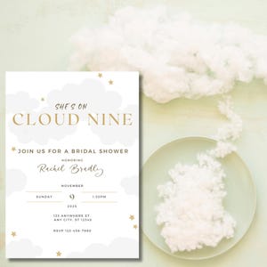 She&#39;s On Cloud 9 Bridal Shower Invite. The Bride Is On Cloud Nine. Editable Invitation Template. Instant Digital Download. Printable.