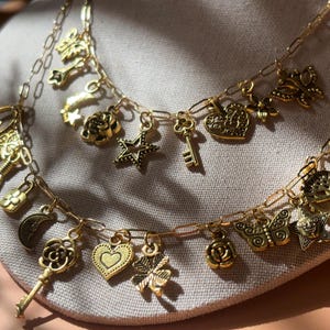 Gold Skies Ahead 2 Strand Gold Charms Layered statement Necklace - 16.5” adjustable length on gold plated Paperclip chain