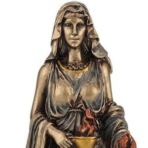 Painted Bronze Hestia Mini Statue Sculpture Greek Roman Mythology Goddess 3.35'', Bronze Mini Statue Hand Painted