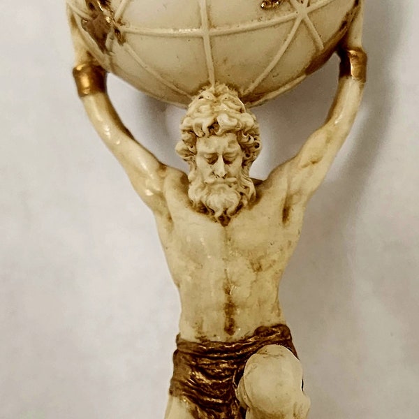 Ivory Gold Finish Atlas Mini Statue- 3.5" Mini Altar Statue Titan