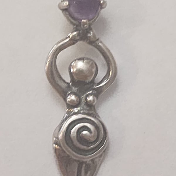 Small Spiral Goddess Silver Pendant w/ Amethyst by Abby Willowroot