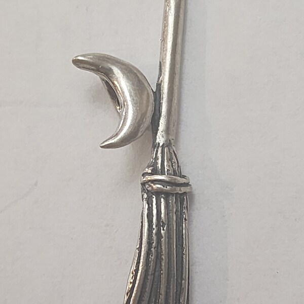 My Other Car Broom Pendant – Sterling Silver – Broom and Crescent Moon by Abby Willowroot