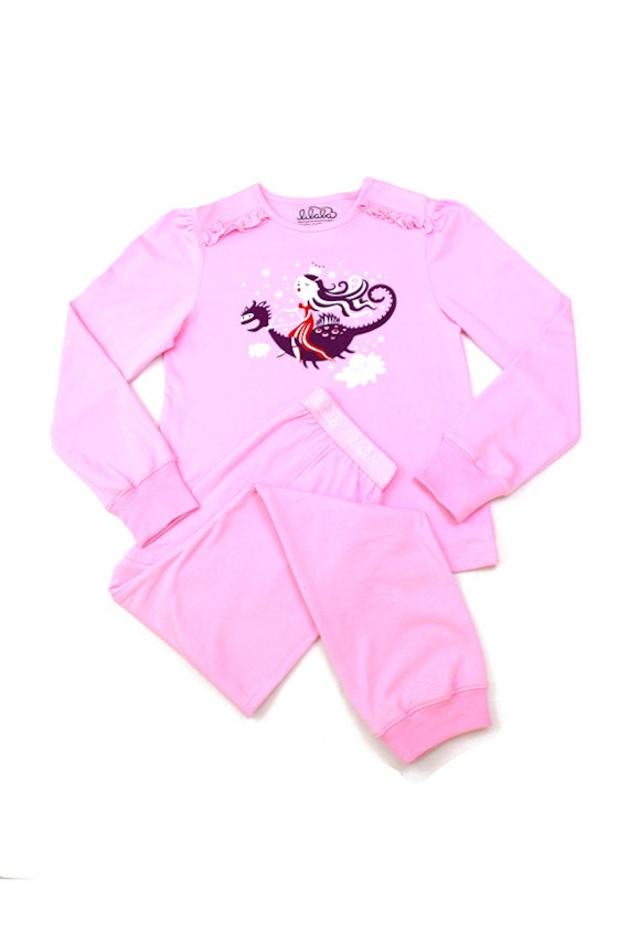 Girls Pajamas Organic Pima Cotton Princess Dragon Pyjama Set