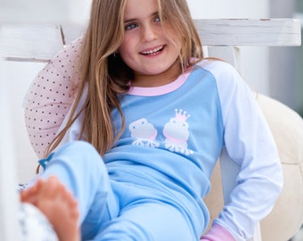 Mädchen Pyjamas, Bio Pima Baumwolle Prinzessin Frosch Pyjama Set, hohe Qualität, Mädchen, Kinder Pyjamas, Nachtwäsche