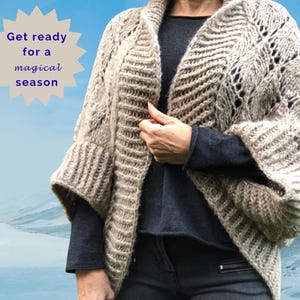 Hand Knit Alpaca Blend Cardigan, Beige Diamond Pattern