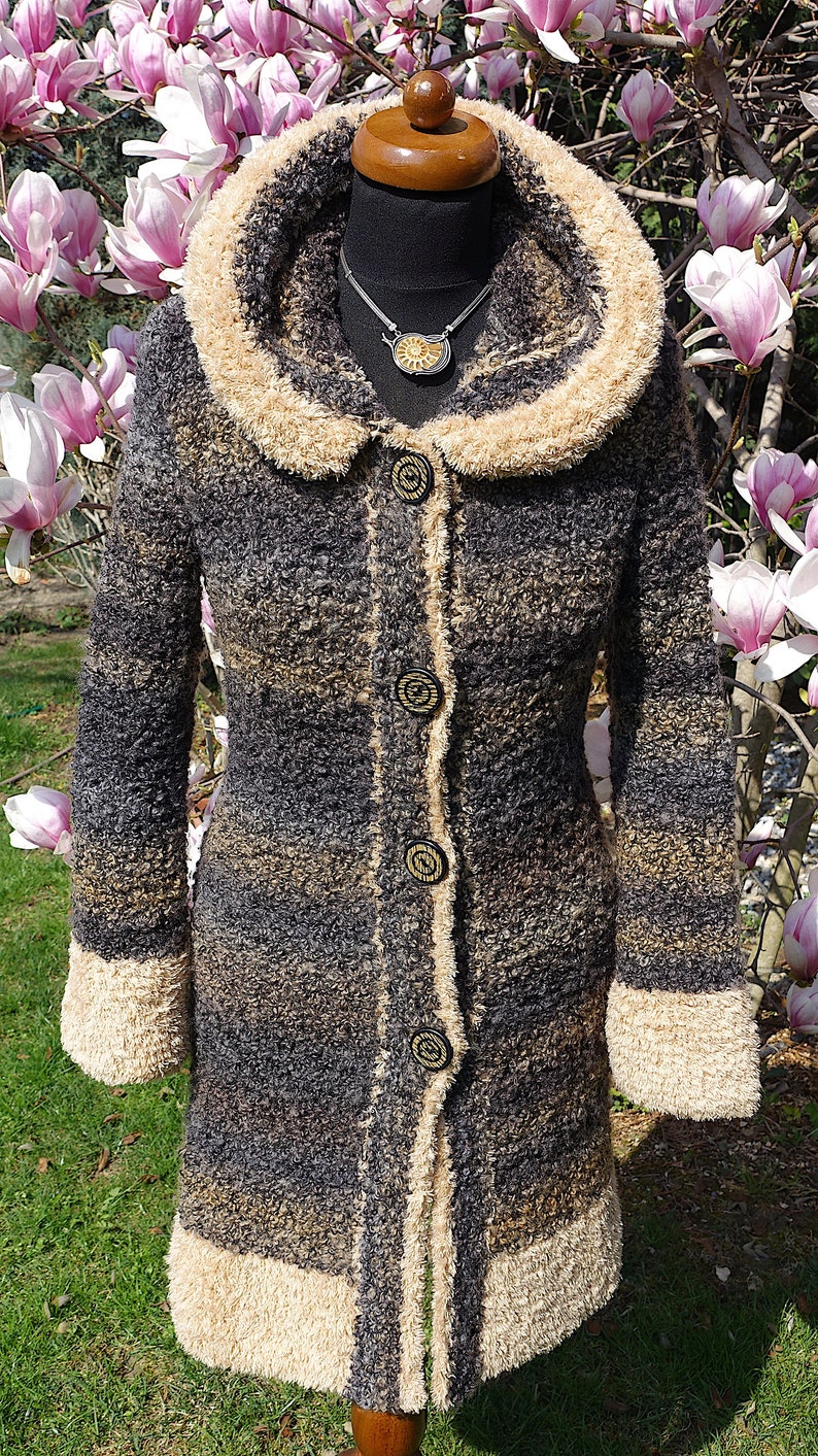 Women hand knit Cardigan Chunky Brown Cardigan Thick Hooded | Etsy