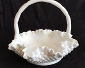 Traditional FENTON Hobnail Milk Glass Basket, Candy Dish, Trinket Bowl