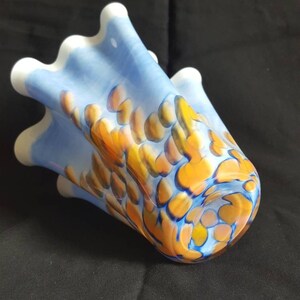 Vintage MAKORA Blown Cased Glass Vase Multi Color on White Made in Poland
