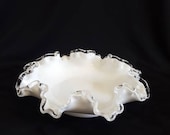 Vintage FENTON Silvercrest Double Ruffle Milk Glass 8 quot Bon Bon Dish