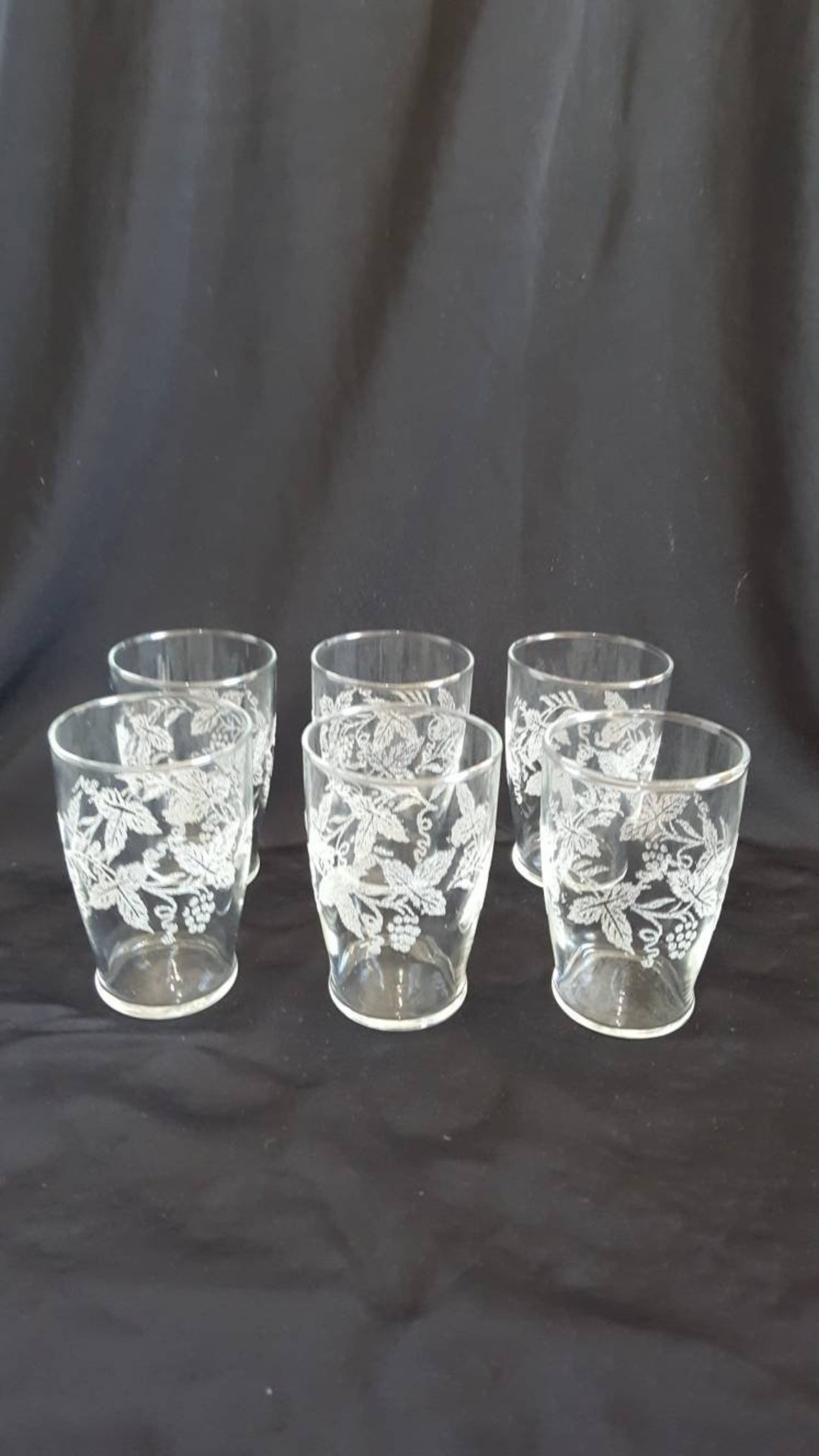 Set of 6 Vintage Bartlett Collins Etched Grape Juice Glasses Etsy